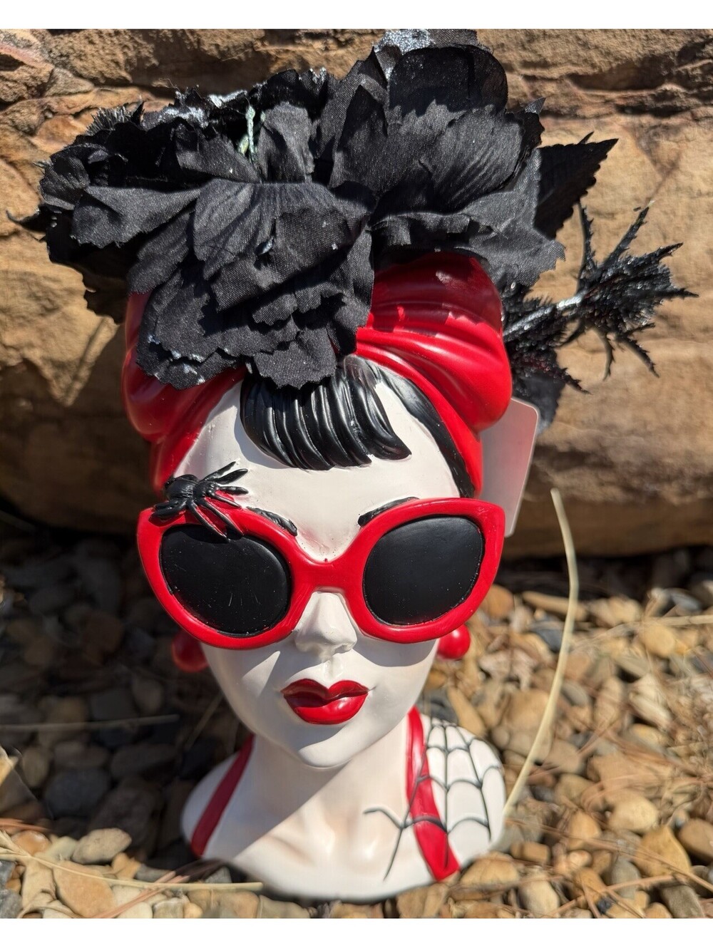 NEW Bella Lux Red Halloween Bust Statue Goth Spider Sunglasses Decor VIRAL